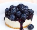 A mini cheesecake topped with delicious fresh blueberries. 